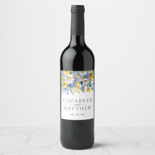 Étiquette Pour Bouteilles De Vin Elégant Dusty Fleur sauvage Jaune Boho Mariage