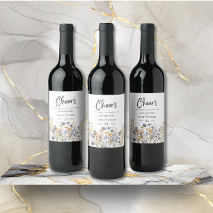 Étiquette Pour Bouteilles De Vin Elégant Dusty Fleurs sauvages bleu Cheers Mariage
