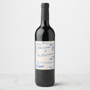 Étiquette Pour Bouteilles De Vin Elégant Étiquette à vin Mariage bleu rétro