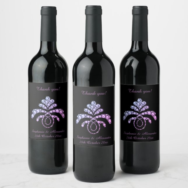 ÉTIQUETTE POUR BOUTEILLES DE VIN ÉLÉGANT ÉTIQUETTE VIN PURPLE ROSE DIAMOND (Bouteilles)