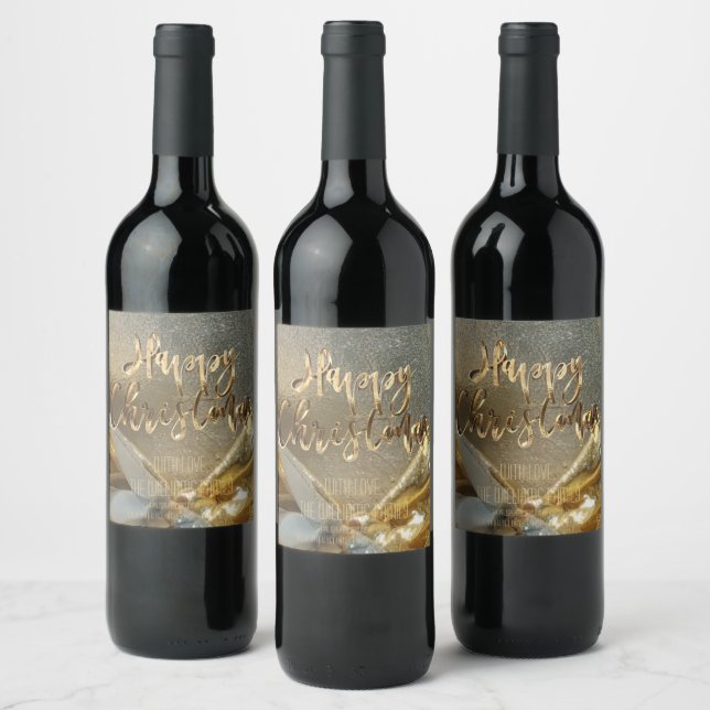 Étiquette Pour Bouteilles De Vin Élégant Faux Gold Foil Script Joyeux Noël (Bouteilles)