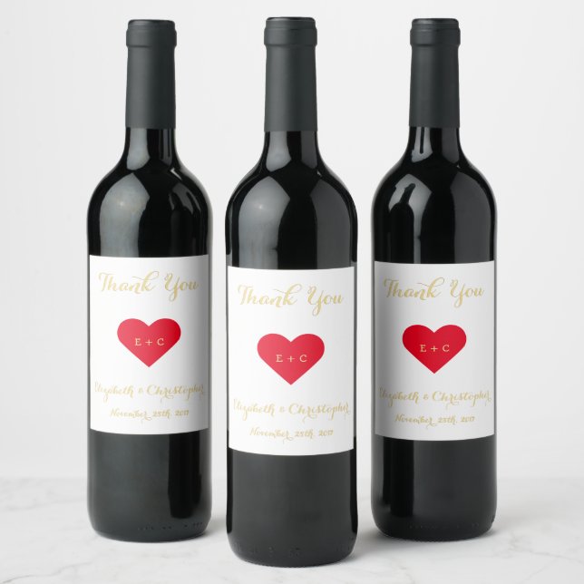 Étiquette Pour Bouteilles De Vin Elégant Faux Gold Script Mariage Coeur Fiançailles (Bouteilles)