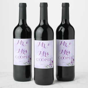 Étiquette Pour Bouteilles De Vin Élégant floral aquarelle violet