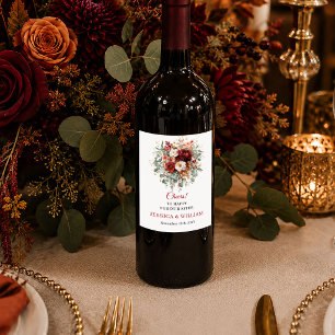 Étiquette Pour Bouteilles De Vin Élégant floral automnal burgundy or boho floral