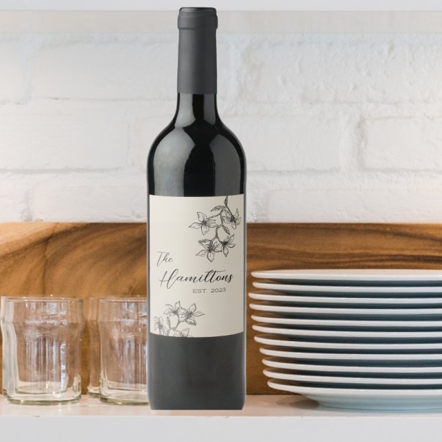 Étiquette Pour Bouteilles De Vin Élégant Floral Custom Année d'établissement (Créateur téléchargé)