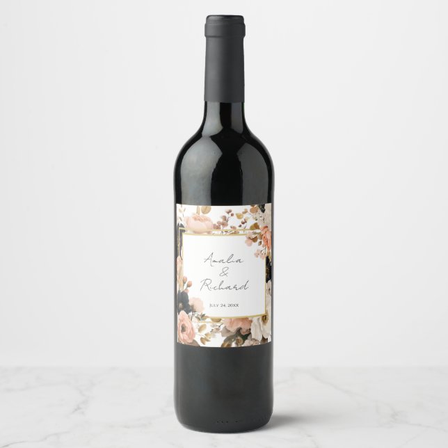 Étiquette Pour Bouteilles De Vin Elegant Floral Personalized Wedding Bottle Labels (Devant)