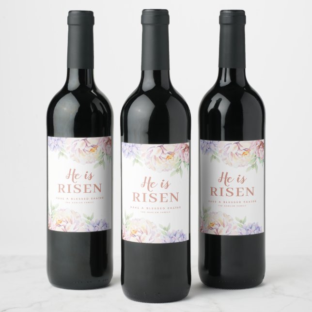 Étiquette Pour Bouteilles De Vin Elégant Floral Religieux Pâques Personnalisé (Bouteilles)
