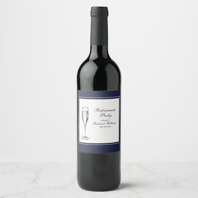 Étiquette Pour Bouteilles De Vin Élégant Formal Dark Bleu White Retraite (Devant)