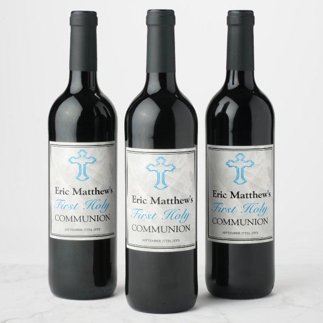 Étiquette Pour Bouteilles De Vin Élégant Garçons de marbre première communion saint (Bouteilles)
