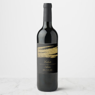 Étiquette Pour Bouteilles De Vin Élégant Gold Faux Foil Brush Stroke Black Mariage