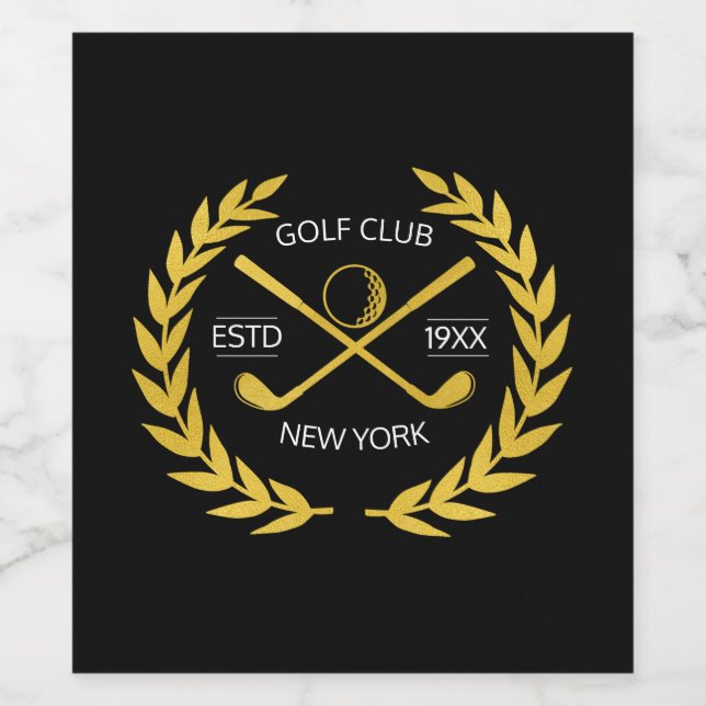 Étiquette Pour Bouteilles De Vin Elégant Golf Club Gold Wreath personnalisé (Étiquettes simples)