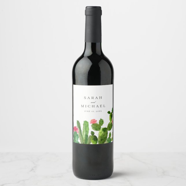 Étiquette Pour Bouteilles De Vin Elégant jardin de Cactus | MARIAGE (Devant)