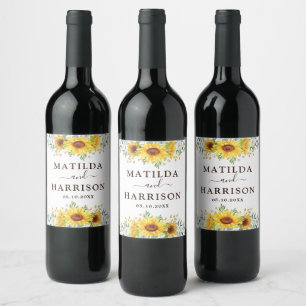 Étiquette Pour Bouteilles De Vin Elégant Jardin Sunflowers Mariage botanique d'été
