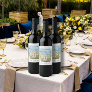Étiquette Pour Bouteilles De Vin Élégant lieu fleurs colombes Fête des mariées Lu