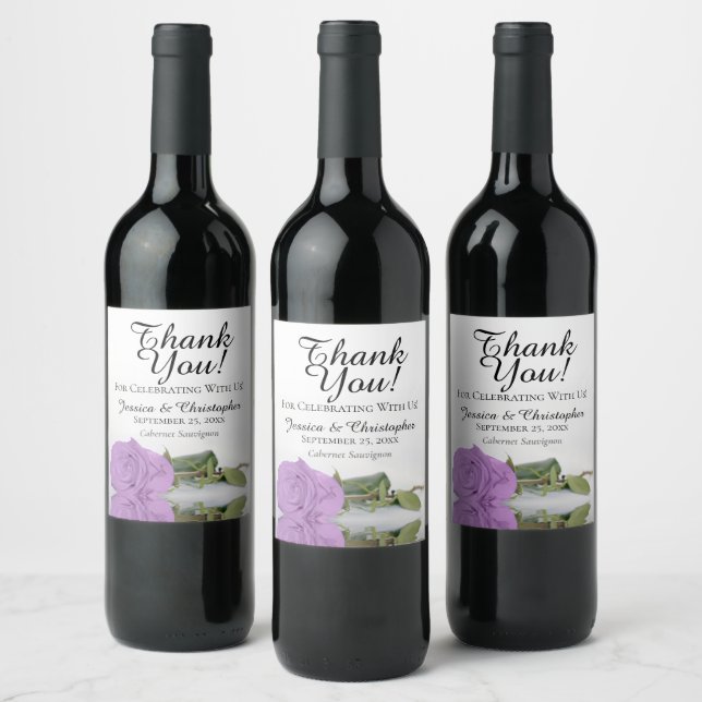 Étiquette Pour Bouteilles De Vin Élégant Lilac Purple Rose Merci Mariage (Bouteilles)