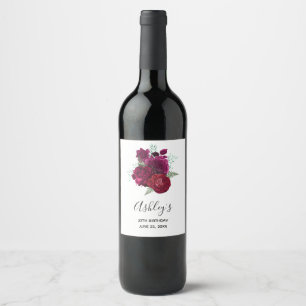 Étiquette Pour Bouteilles De Vin Elégant Magenta Rose Bouquet floral Anniversaire