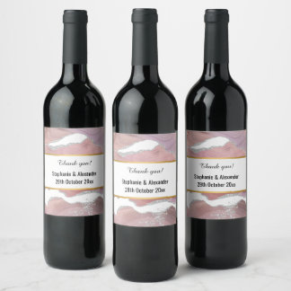 ÉTIQUETTE POUR BOUTEILLES DE VIN ÉLÉGANT MARBRE ROSE ÉPARGNANT PERSONNALISÉ