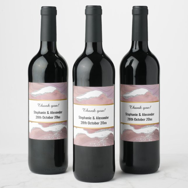 ÉTIQUETTE POUR BOUTEILLES DE VIN ÉLÉGANT MARBRE ROSE ÉPARGNANT PERSONNALISÉ (Bouteilles)