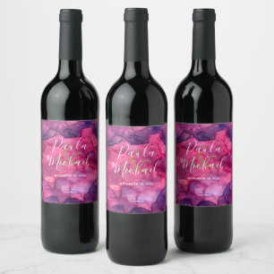 Étiquette Pour Bouteilles De Vin Élégant Mariage Arrière - plan couleur rose