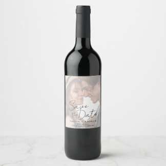 Étiquette Pour Bouteilles De Vin Élégant Mariage avec Script de Photos de Fiançaill
