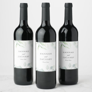 Étiquette Pour Bouteilles De Vin Élégant mariage botanique à l'aquarelle verdoyante