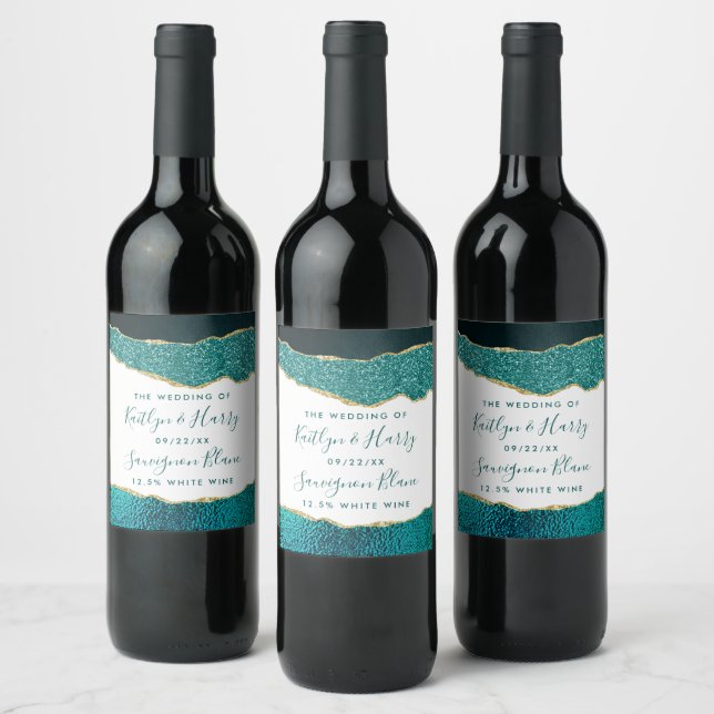 Étiquette Pour Bouteilles De Vin Élégant Mariage d'âge Turquoise & Or (Bouteilles)