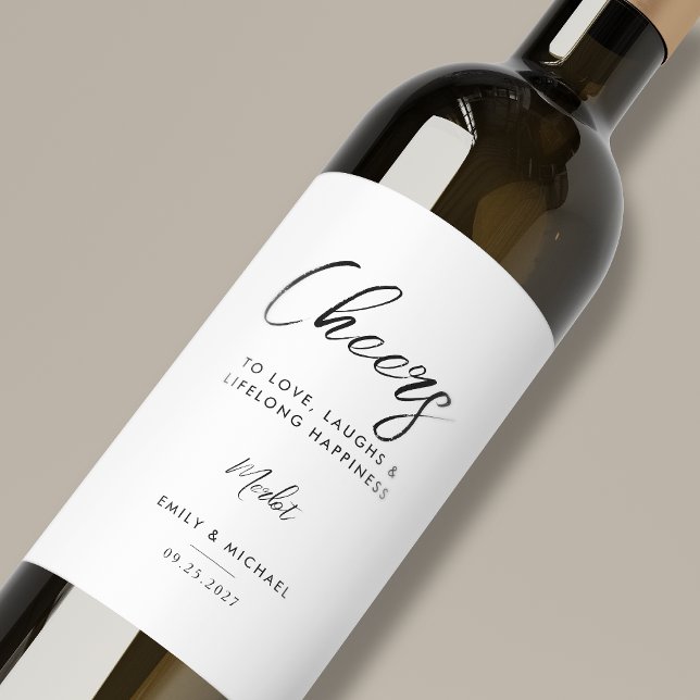 Étiquette Pour Bouteilles De Vin Élégant Mariage de calligraphie noir et blanc (Créateur téléchargé)