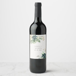 Étiquette Pour Bouteilles De Vin Élégant Mariage de feuillage gris bleu bleu brilla