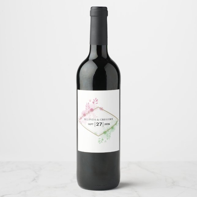 Étiquette Pour Bouteilles De Vin Elégant Mariage de fleurs d'aquarelle (Devant)