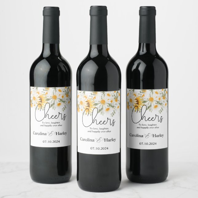 Étiquette Pour Bouteilles De Vin Élégant Mariage de la marguerite de tournesol (Bouteilles)