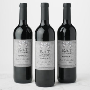 Étiquette Pour Bouteilles De Vin Élégant Mariage de Parties scintillant argent et é