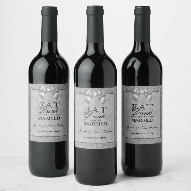 Étiquette Pour Bouteilles De Vin Élégant Mariage de Parties scintillant argent et é (Bouteilles)
