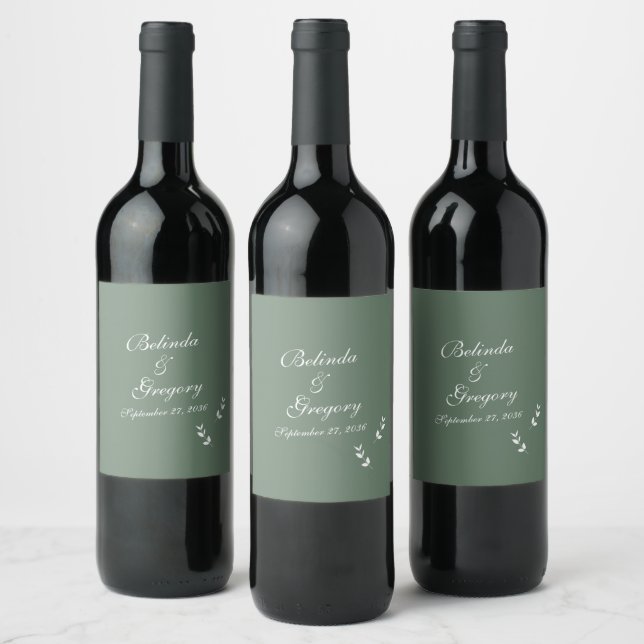 Étiquette Pour Bouteilles De Vin Élégant Mariage de script en vert d'olive Sage for (Bouteilles)