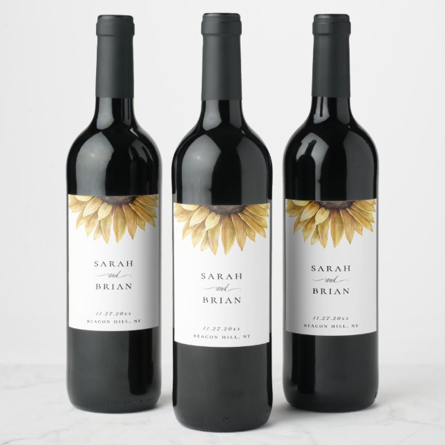 Étiquette Pour Bouteilles De Vin Élégant Mariage de tournesol (Bouteilles)