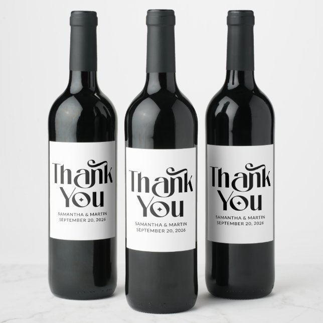 Étiquette Pour Bouteilles De Vin Élégant Mariage de typographie Merci (Bouteilles)
