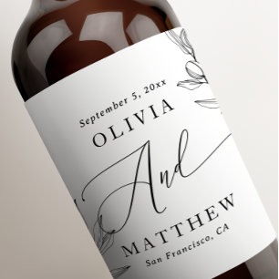Étiquette Pour Bouteilles De Vin Élégant Mariage d'olive Script botanique italien