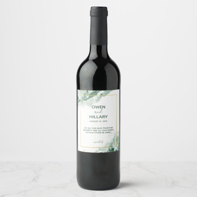 Étiquette Pour Bouteilles De Vin Élégant Mariage en marbre vert Ombre (Devant)
