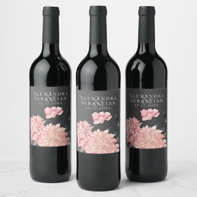Étiquette Pour Bouteilles De Vin Elégant Mariage floral aquarelle (Bouteilles)