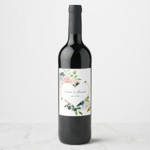 Étiquette Pour Bouteilles De Vin Élégant Mariage floral bleu bleu bleu rose rose