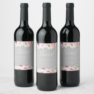 Étiquette Pour Bouteilles De Vin Élégant Mariage floral rose pâle