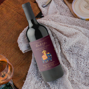 Étiquette Pour Bouteilles De Vin Élégant Mariage indien Mandala en or rouge vibre