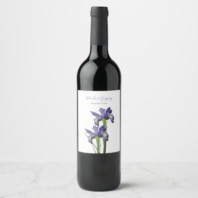 Étiquette Pour Bouteilles De Vin Élégant Mariage Iris violet (Devant)
