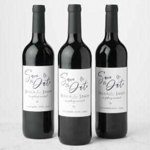 Étiquette Pour Bouteilles De Vin Élégant Mariage Minimaliste Coeur Enregistrer La D
