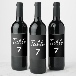 Étiquette Pour Bouteilles De Vin Élégant Mariage noir et blanc Numéro de table