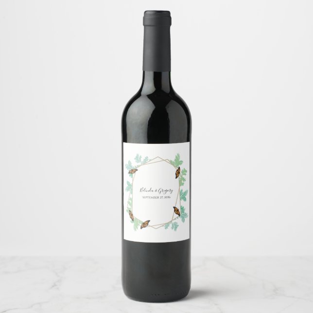 Étiquette Pour Bouteilles De Vin Élégant Mariage papillon Monarque (Devant)