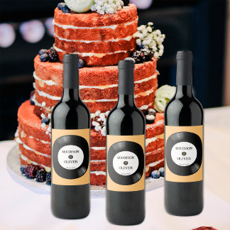 Étiquette Pour Bouteilles De Vin Élégant Mariage rétro noir et blanc disque vinyle