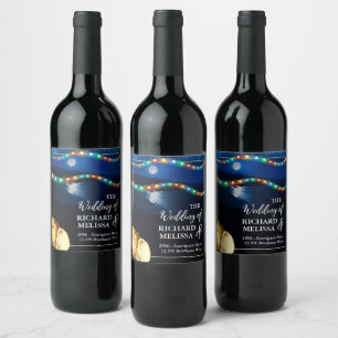 Étiquette Pour Bouteilles De Vin Elégant mariage sur la plage au clair de lune