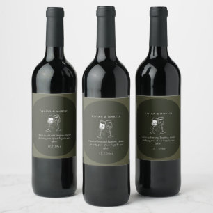 Étiquette Pour Bouteilles De Vin Élégant Mariage vert en bois d'olive