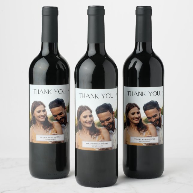 Étiquette Pour Bouteilles De Vin Elégant Merci photo mariage Faveur (Bouteilles)