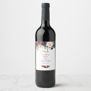 Étiquette Pour Bouteilles De Vin Elégant Merlot Navy Blue Floral Mariage
